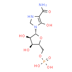 ChemSpider 2D Image | 5-Hydroxy-1-(5-O-phosphono-beta-D-ribofuranosyl)-2,3-dihydro-1H-imidazole-4-carboxamide | C9H16N3O9P