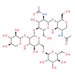 ChemSpider 2D Image | alpha-D-Mannopyranosyl-(1->6)-[beta-D-xylopyranosyl-(1->2)]-beta-D-mannopyranosyl-(1->4)-2-acetamido-2-deoxy-beta-D-glucopyranosyl-(1->4)-2-acetamido-1,5-anhydro-2-deoxy-D-glucitol | C33H56N2O24
