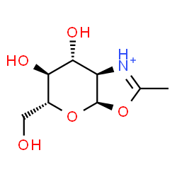ChemSpider 2D Image | (3aR,5R,6S,7R,7aR)-6,7-Dihydroxy-5-(hydroxymethyl)-2-methyl-5,6,7,7a-tetrahydro-3aH-pyrano[3,2-d][1,3]oxazol-1-ium | C8H14NO5