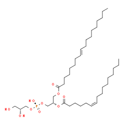 ChemSpider 2D Image | (2S)-3-{[(R)-[(2R)-2,3-Dihydroxypropoxy](hydroxy)phosphoryl]oxy}-2-[(6Z)-6-hexadecenoyloxy]propyl (8E)-8-octadecenoate | C40H75O10P