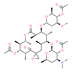 ChemSpider 2D Image | (3R,5R,6R,7S,8R,11R,12S,13R,14S,15R)-12-[(4-O-Acetyl-2,6-dideoxy-3-O-methyl-alpha-L-arabino-hexopyranosyl)oxy]-14-{[2-O-acetyl-3,4,6-trideoxy-3-(dimethylamino)-beta-D-xylo-hexopyranosyl]oxy}-5,7,8,11,
13,15-hexamethyl-4,10-dioxo-1,9-dioxaspiro[2.13]hexadec-6-yl acetate | C41H67NO15