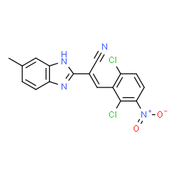 ChemSpider 2D Image | (2E)-3-(2,6-Dichloro-3-nitrophenyl)-2-(5-methyl-1H-benzimidazol-2-yl)acrylonitrile | C17H10Cl2N4O2