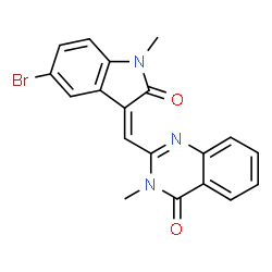 ChemSpider 2D Image | 2-[(Z)-(5-Bromo-1-methyl-2-oxo-1,2-dihydro-3H-indol-3-ylidene)methyl]-3-methyl-4(3H)-quinazolinone | C19H14BrN3O2