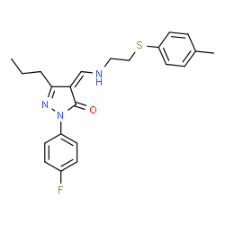 ChemSpider 2D Image | (4Z)-2-(4-Fluorophenyl)-4-[({2-[(4-methylphenyl)sulfanyl]ethyl}amino)methylene]-5-propyl-2,4-dihydro-3H-pyrazol-3-one | C22H24FN3OS