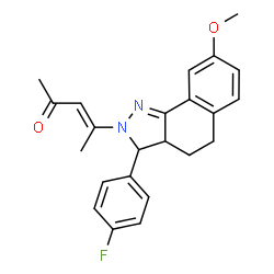 ChemSpider 2D Image | 4-[3-(4-fluorophenyl)-8-methoxy-3,3a,4,5-tetrahydrobenzo[g]indazol-2-yl]-3-penten-2-one | C23H23FN2O2