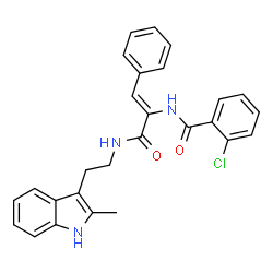 ChemSpider 2D Image | 2-Chloro-N-[(1Z)-3-{[2-(2-methyl-1H-indol-3-yl)ethyl]amino}-3-oxo-1-phenyl-1-propen-2-yl]benzamide | C27H24ClN3O2