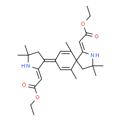 ChemSpider 2D Image | Ethyl (2Z)-{8-[(2Z)-2-(2-ethoxy-2-oxoethylidene)-5,5-dimethyl-3-pyrrolidinylidene]-3,3,6,10-tetramethyl-2-azaspiro[4.5]deca-6,9-dien-1-ylidene}acetate | C27H38N2O4