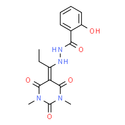 ChemSpider 2D Image | N'-[1-(1,3-Dimethyl-2,4,6-trioxotetrahydro-5(2H)-pyrimidinylidene)propyl]-2-hydroxybenzohydrazide | C16H18N4O5