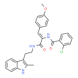 ChemSpider 2D Image | 2-Chloro-N-[(1Z)-1-(4-methoxyphenyl)-3-{[2-(2-methyl-1H-indol-3-yl)ethyl]amino}-3-oxo-1-propen-2-yl]benzamide | C28H26ClN3O3