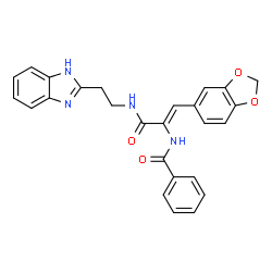 ChemSpider 2D Image | N-[(1Z)-3-{[2-(1H-Benzimidazol-2-yl)ethyl]amino}-1-(1,3-benzodioxol-5-yl)-3-oxo-1-propen-2-yl]benzamide | C26H22N4O4