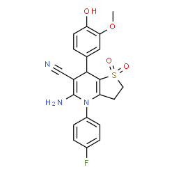 ChemSpider 2D Image | 5-Amino-4-(4-fluorophenyl)-7-(4-hydroxy-3-methoxyphenyl)-2,3,4,7-tetrahydrothieno[3,2-b]pyridine-6-carbonitrile 1,1-dioxide | C21H18FN3O4S