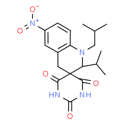 ChemSpider 2D Image | 1'-Isobutyl-2'-isopropyl-6'-nitro-1',4'-dihydro-2H,2'H-spiro[pyrimidine-5,3'-quinoline]-2,4,6(1H,3H)-trione | C19H24N4O5