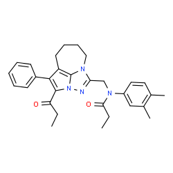ChemSpider 2D Image | N-(3,4-Dimethylphenyl)-N-[(4-phenyl-3-propionyl-5,6,7,8-tetrahydro-2,2a,8a-triazacyclopenta[cd]azulen-1-yl)methyl]propanamide | C30H34N4O2