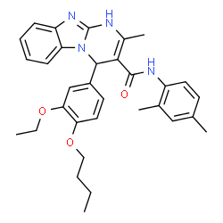 ChemSpider 2D Image | 4-(4-Butoxy-3-ethoxyphenyl)-N-(2,4-dimethylphenyl)-2-methyl-1,4-dihydropyrimido[1,2-a]benzimidazole-3-carboxamide | C32H36N4O3