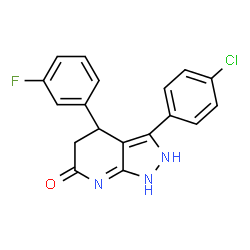 ChemSpider 2D Image | 3-(4-Chlorophenyl)-4-(3-fluorophenyl)-1,2,4,5-tetrahydro-6H-pyrazolo[3,4-b]pyridin-6-one | C18H13ClFN3O