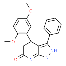 ChemSpider 2D Image | 4-(2,5-Dimethoxyphenyl)-3-phenyl-1,2,4,5-tetrahydro-6H-pyrazolo[3,4-b]pyridin-6-one | C20H19N3O3