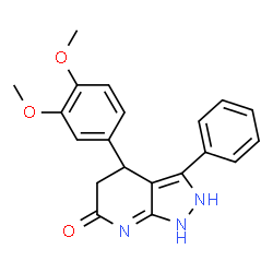 ChemSpider 2D Image | 4-(3,4-Dimethoxyphenyl)-3-phenyl-1,2,4,5-tetrahydro-6H-pyrazolo[3,4-b]pyridin-6-one | C20H19N3O3