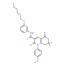 ChemSpider 2D Image | N-[3-(Hexyloxy)phenyl]-1-(4-methoxyphenyl)-7,7-dimethyl-2,5-dioxo-1,2,5,6,7,8-hexahydro-3-quinolinecarboxamide | C31H36N2O5