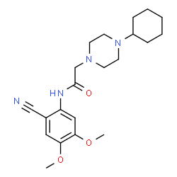 ChemSpider 2D Image | N-(2-Cyano-4,5-dimethoxyphenyl)-2-(4-cyclohexyl-1-piperazinyl)acetamide | C21H30N4O3