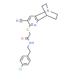 ChemSpider 2D Image | N-[2-(4-Chlorophenyl)ethyl]-2-[(4-cyano-1,6-diazatricyclo[6.2.2.0~2,7~]dodeca-2,4,6-trien-5-yl)sulfanyl]acetamide | C21H21ClN4OS