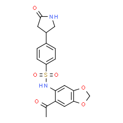 ChemSpider 2D Image | N-(6-Acetyl-1,3-benzodioxol-5-yl)-4-(5-oxo-3-pyrrolidinyl)benzenesulfonamide | C19H18N2O6S