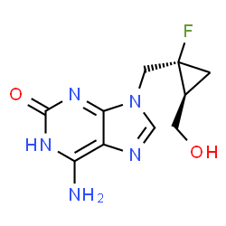ChemSpider 2D Image | 6-Amino-9-{[(1S,2S)-1-fluoro-2-(hydroxymethyl)cyclopropyl]methyl}-1,9-dihydro-2H-purin-2-one | C10H12FN5O2