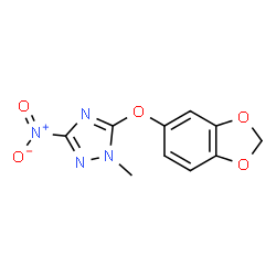 ChemSpider 2D Image | 5-(1,3-Benzodioxol-5-yloxy)-1-methyl-3-nitro-1H-1,2,4-triazole | C10H8N4O5