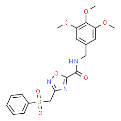 ChemSpider 2D Image | 3-[(Phenylsulfonyl)methyl]-N-(3,4,5-trimethoxybenzyl)-1,2,4-oxadiazole-5-carboxamide | C20H21N3O7S