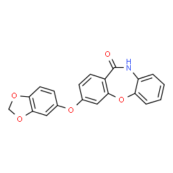 ChemSpider 2D Image | 3-(1,3-Benzodioxol-5-yloxy)dibenzo[b,f][1,4]oxazepin-11(10H)-one | C20H13NO5