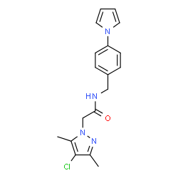 ChemSpider 2D Image | 2-(4-Chloro-3,5-dimethyl-1H-pyrazol-1-yl)-N-[4-(1H-pyrrol-1-yl)benzyl]acetamide | C18H19ClN4O