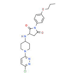 ChemSpider 2D Image | 3-{[1-(6-Chloro-3-pyridazinyl)-4-piperidinyl]amino}-1-(4-propoxyphenyl)-2,5-pyrrolidinedione | C22H26ClN5O3