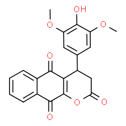 ChemSpider 2D Image | 4-(4-Hydroxy-3,5-dimethoxyphenyl)-3,4-dihydro-2H-benzo[g]chromene-2,5,10-trione | C21H16O7