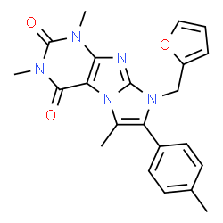 ChemSpider 2D Image | 8-(2-Furylmethyl)-1,3,6-trimethyl-7-(4-methylphenyl)-1H-imidazo[2,1-f]purine-2,4(3H,8H)-dione | C22H21N5O3