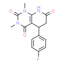 ChemSpider 2D Image | 5-(4-Fluorophenyl)-1,3-dimethyl-5,8-dihydropyrido[2,3-d]pyrimidine-2,4,7(1H,3H,6H)-trione | C15H14FN3O3