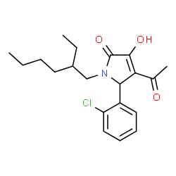 ChemSpider 2D Image | 4-Acetyl-5-(2-chlorophenyl)-1-(2-ethylhexyl)-3-hydroxy-1,5-dihydro-2H-pyrrol-2-one | C20H26ClNO3