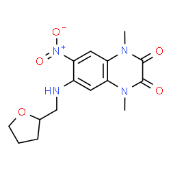 ChemSpider 2D Image | 1,4-Dimethyl-6-nitro-7-[(tetrahydro-2-furanylmethyl)amino]-1,4-dihydro-2,3-quinoxalinedione | C15H18N4O5