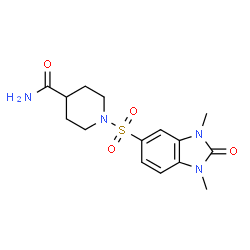 ChemSpider 2D Image | 1-[(1,3-Dimethyl-2-oxo-2,3-dihydro-1H-benzimidazol-5-yl)sulfonyl]-4-piperidinecarboxamide | C15H20N4O4S
