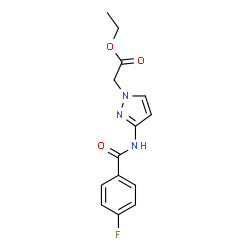 ChemSpider 2D Image | Ethyl {3-[(4-fluorobenzoyl)amino]-1H-pyrazol-1-yl}acetate | C14H14FN3O3