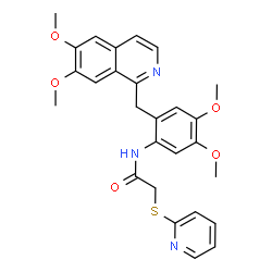 ChemSpider 2D Image | N-{2-[(6,7-Dimethoxy-1-isoquinolinyl)methyl]-4,5-dimethoxyphenyl}-2-(2-pyridinylsulfanyl)acetamide | C27H27N3O5S