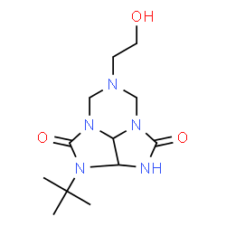 ChemSpider 2D Image | 6-(2-Hydroxyethyl)-2-(2-methyl-2-propanyl)tetrahydro-5H-2,3,4a,6,7a-pentaazacyclopenta[cd]indene-1,4(2H,3H)-dione | C12H21N5O3