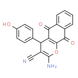 ChemSpider 2D Image | 2-Amino-4-(4-hydroxyphenyl)-5,10-dioxo-5,10-dihydro-4H-benzo[g]chromene-3-carbonitrile | C20H12N2O4