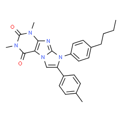 ChemSpider 2D Image | 8-(4-Butylphenyl)-1,3-dimethyl-7-(4-methylphenyl)-1H-imidazo[2,1-f]purine-2,4(3H,8H)-dione | C26H27N5O2