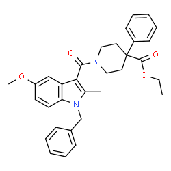ChemSpider 2D Image | Ethyl 1-[(1-benzyl-5-methoxy-2-methyl-1H-indol-3-yl)carbonyl]-4-phenyl-4-piperidinecarboxylate | C32H34N2O4