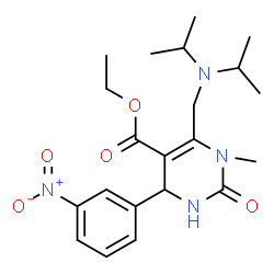 ChemSpider 2D Image | Ethyl 6-[(diisopropylamino)methyl]-1-methyl-4-(3-nitrophenyl)-2-oxo-1,2,3,4-tetrahydro-5-pyrimidinecarboxylate | C21H30N4O5