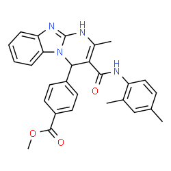 ChemSpider 2D Image | Methyl 4-{3-[(2,4-dimethylphenyl)carbamoyl]-2-methyl-1,4-dihydropyrimido[1,2-a]benzimidazol-4-yl}benzoate | C28H26N4O3
