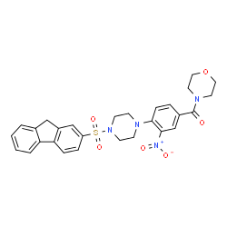 ChemSpider 2D Image | {4-[4-(9H-Fluoren-2-ylsulfonyl)-1-piperazinyl]-3-nitrophenyl}(4-morpholinyl)methanone | C28H28N4O6S