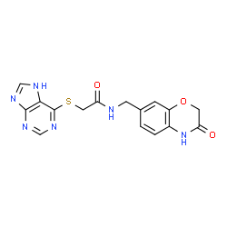 ChemSpider 2D Image | acetamide, N-[(3,4-dihydro-3-oxo-2H-1,4-benzoxazin-7-yl)methyl]-2-(9H-purin-6-ylthio)- | C16H14N6O3S