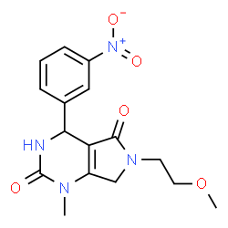 ChemSpider 2D Image | 6-(2-Methoxyethyl)-1-methyl-4-(3-nitrophenyl)-3,4,6,7-tetrahydro-1H-pyrrolo[3,4-d]pyrimidine-2,5-dione | C16H18N4O5
