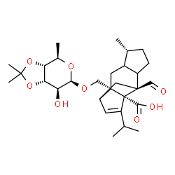 ChemSpider 2D Image | (1R,2S,5R,9S)-2-{[(6-Deoxy-3,4-O-isopropylidene-beta-D-altropyranosyl)oxy]methyl}-9-formyl-13-isopropyl-5-methyltetracyclo[7.4.0.0~2,11~.0~4,8~]tridec-12-ene-1-carboxylic acid | C29H42O8