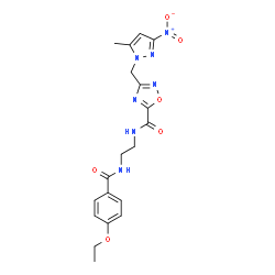 ChemSpider 2D Image | N-{2-[(4-Ethoxybenzoyl)amino]ethyl}-3-[(5-methyl-3-nitro-1H-pyrazol-1-yl)methyl]-1,2,4-oxadiazole-5-carboxamide | C19H21N7O6